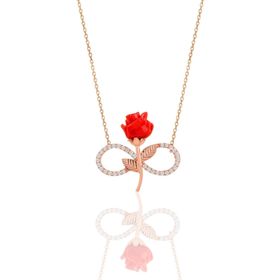 Söğütlü Silver SGTL10896 Gümüş Rose Kırmızı Gül Sonsuzluk Kolye
