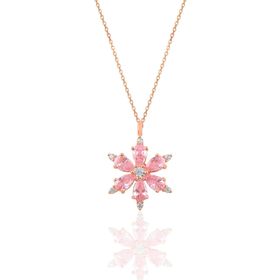 Söğütlü Silver SGTL10898 Gümüş Rose Pembe Taşlı Kar Tanesi Kolye