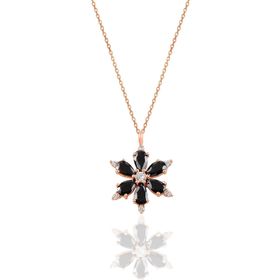 Söğütlü Silver SGTL10898 Gümüş Rose Siyah Taşlı Kar Tanesi Kolye