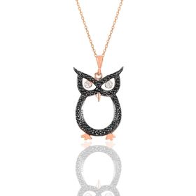 Söğütlü Silver SGTL10914 Gümüş Rose Siyah Taşlı Baykuş Kolye