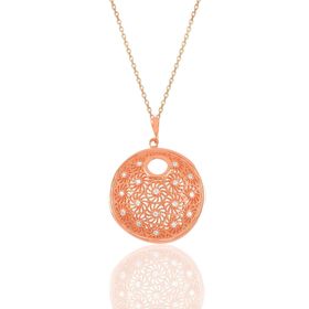 Söğütlü Silver SGTL10922 Gümüş Rose Zirkon Taşlı Modern Telkari Görünümlü Kolye