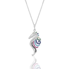 Söğütlü Silver SGTL10925 Gümüş Rodyumlu Renkli Taşlı Deniz Atı Kolye