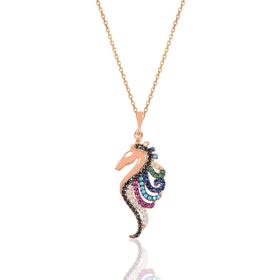 Söğütlü Silver SGTL10925 Gümüş Rose Renkli Taşlı Deniz Atı Kolye