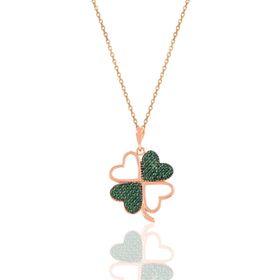 Söğütlü Silver SGTL10929 Rose Yeşil Taşlı Yonca Gümüş Kolye