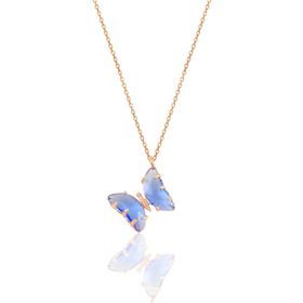 Söğütlü Silver SGTL10932 Gümüş Rose Açık Lacivert Taşlı Tasarım Kelebek Kolye