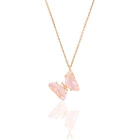 Söğütlü Silver SGTL10932 Gümüş Rose Pembe Zirkon Taşlı Tasarım Kelebek Kolye