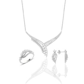 Söğütlü Silver SGTL10952 Gümüş Rodyumlu Pırlanta Modeli Beyaz Altın Görünümlü Kolye Küpe Ve Yüzük Seti
