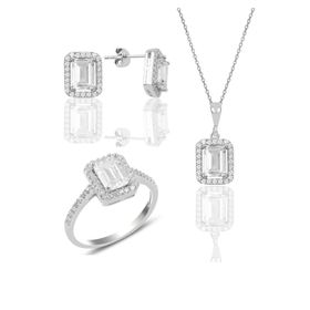 Söğütlü Silver SGTL10955 Gümüş Rodyumlu Baget Taşlı Dörtlü Set