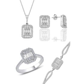Söğütlü Silver SGTL10955 Gümüş Rodyumlu Baget Taşlı Dörtlü Set