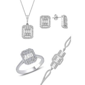 Söğütlü Silver SGTL10955 Gümüş Rodyumlu Baget Taşlı Dörtlü Set