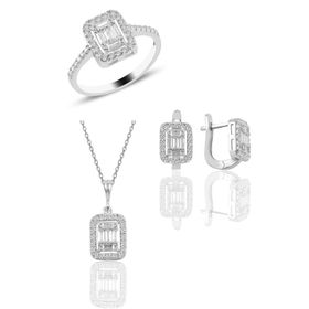 Söğütlü Silver SGTL10955 Gümüş Rodyumlu Baget Taşlı Dörtlü Set