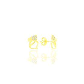 Söğütlü Silver SGTL10977 Gümüş Altın Yaldızlı Zirkon Taşlı Kedi Küpe