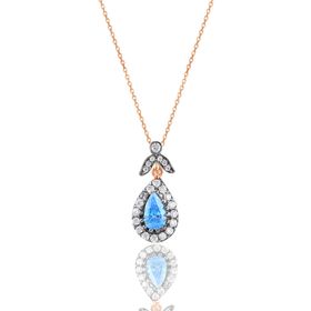 Söğütlü Silver SGTL10989 Gümüş Rose Akuamarin Taşlı Damla Kolye