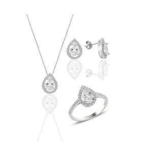 Söğütlü Silver SGTL11003 Gümüş Rodyumlu Zirkon Taşlı Damla Modeli Üçlü Set