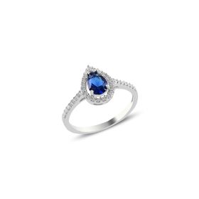 Söğütlü Silver SGTL11004 Gümüş Rodyumlu Safir Taşlı Damla Modeli Yüzük