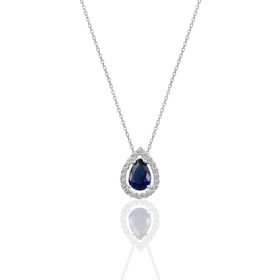 Söğütlü Silver SGTL11005 Gümüş Rodyumlu Safir Taşlı Damla Modeli Kolye