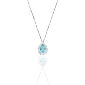 Söğütlü Silver SGTL11005 Gümüş Rodyumlu Safir Taşlı Damla Modeli Kolye