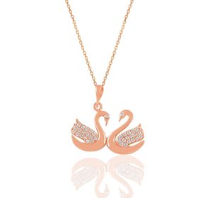 Söğütlü Silver SGTL11032 Gümüş Rose Zirkon Taşlı Çift Kuğu Kolye