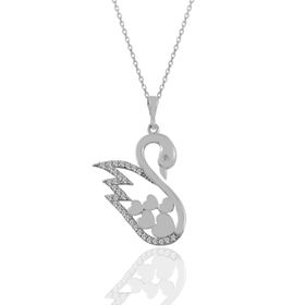 Söğütlü Silver SGTL11033 Gümüş Rodyumlu Zirkon Taşlı Kalpli Kuğu Kolye