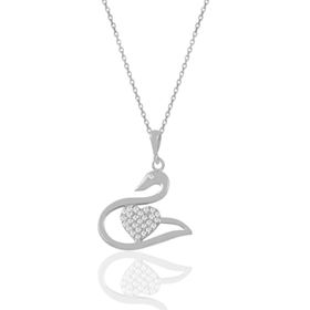 Söğütlü Silver SGTL11033 Gümüş Rodyumlu Zirkon Taşlı Kalpli Kuğu Kolye