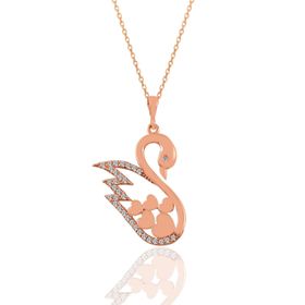 Söğütlü Silver SGTL11033 Gümüş Rose Zirkon Taşlı Kalpli Kuğu Kolye