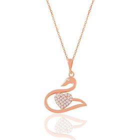 Söğütlü Silver SGTL11033 Gümüş Rose Zirkon Taşlı Kalpli Kuğu Kolye