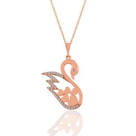 Söğütlü Silver SGTL11033 Gümüş Rose Zirkon Taşlı Kalpli Kuğu Kolye
