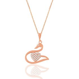 Söğütlü Silver SGTL11033 Gümüş Rose Zirkon Taşlı Kalpli Kuğu Kolye