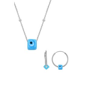 Söğütlü Silver SGTL11086 Gümüş Rodyumlu Top Top Zincirli Nazarlı Turkuaz Set