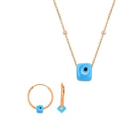Söğütlü Silver SGTL11086 Gümüş Rose Top Top Zincirli Nazarlı Turkuaz Set