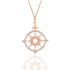 Söğütlü Silver SGTL11111 Gümüş Rose Zirkon Taşlı Kutup Yıldızı Pusula Kolye