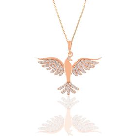 Söğütlü Silver SGTL11124 Gümüş Rose Zirkon Taşlı Simurg Anka Kuşu Kolye