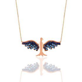 Söğütlü Silver SGTL11125 Gümüş Rose Safir Ve Akuamarin Taşlı Simurg Anka Kuşu Kolye