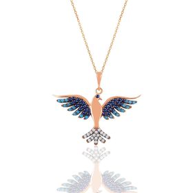 Söğütlü Silver SGTL11125 Gümüş Rose Safir Ve Akuamarin Taşlı Simurg Anka Kuşu Kolye