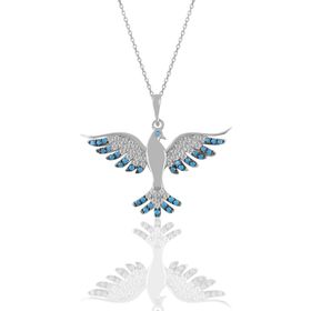 Söğütlü Silver SGTL11129 Gümüş Rodyumlu Turkuaz Taşlı Simurg Anka Kuşu Kolye