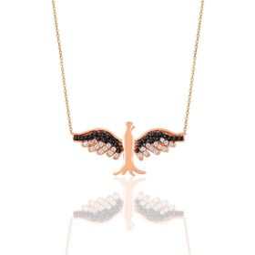 Söğütlü Silver SGTL11130 Gümüş Rose Oniks Taşlı Simurg Anka Kuşu Kolye