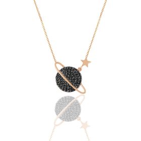Söğütlü Silver SGTL11134 Gümüş Rose Siyah Taşlı Gezegen Kolye