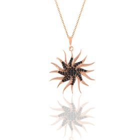 Söğütlü Silver SGTL11138 Gümüş Rose Siyah Taşlı Güneş Kolye