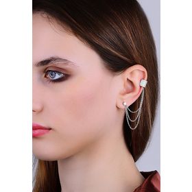 Söğütlü Silver SGTL11148 Rodyumlu Zincirli Kıkırdak Gümüş Küpe