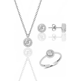 Söğütlü Silver SGTL11173 Gümüş Rodyumlu Zirkon Taşlı Pırlanta Modeli Üçlü Set