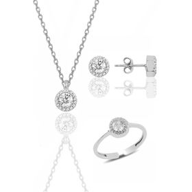 Söğütlü Silver SGTL11173 Gümüş Rodyumlu Zirkon Taşlı Pırlanta Modeli Üçlü Set