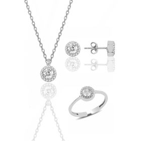 Söğütlü Silver SGTL11173 Gümüş Rodyumlu Zirkon Taşlı Pırlanta Modeli Üçlü Set