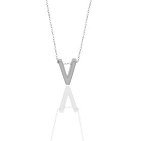 Söğütlü Silver SGTL11181 Gümüş Rodyumlu Üç Boyutlu Minimal V Harf Kolye