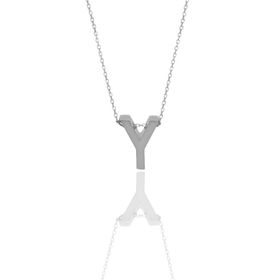 Söğütlü Silver SGTL11181 Gümüş Rodyumlu Üç Boyutlu Minimal Y Harf Kolye