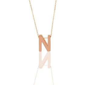 Söğütlü Silver SGTL11182 Gümüş Rose Üç Boyutlu Minimal N Harf Kolye
