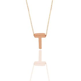 Söğütlü Silver SGTL11182 Gümüş Rose Üç Boyutlu Minimal T Harf Kolye