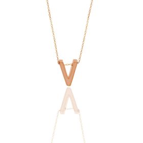 Söğütlü Silver SGTL11182 Gümüş Rose Üç Boyutlu Minimal V Harf Kolye