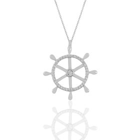 Söğütlü Silver SGTL11184 Gümüş Rodyumlu Zirkon Taşlı Gemi Dümeni Kolye