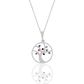 Söğütlü Silver SGTL11189 Gümüş Rodyumlu Renkli Taşlı Ağaç Kolye