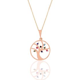 Söğütlü Silver SGTL11189 Gümüş Rose Renkli Taşlı Ağaç Kolye